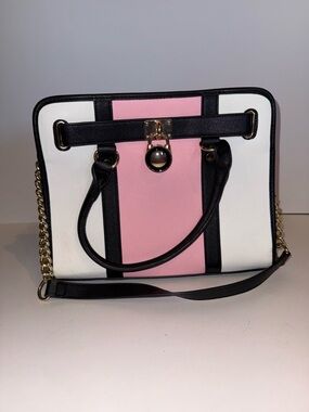 Dasein Stylish Pink & White Tote with Black Trim - Designer-Inspired